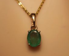 Lovely Petite Natural Zambian Emerald Pendant & Chain