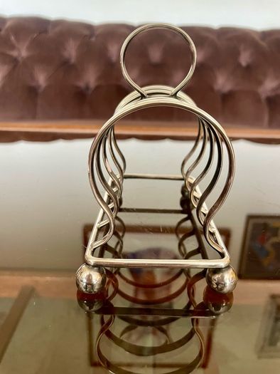 Antique Art Deco Silver Plated Toast Rack Made in England 4 Slice Rack Letter Rack Organiser Ball Feet