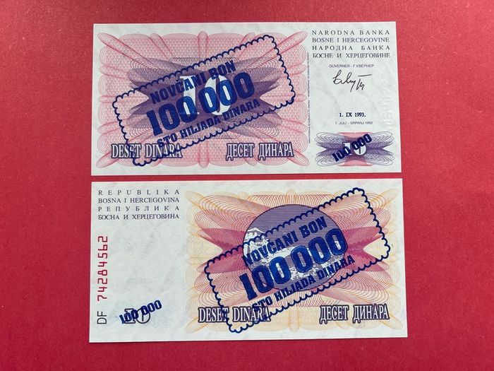 Bosnia  Hercegovina 100,000 Dinara 1993   (UNCIRCULATED ) Overprint On 10 Dinara  )