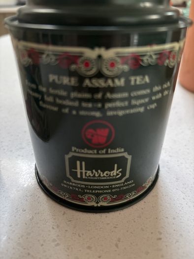 Vintage Tea Caddy - Nostalgia by Siam Selection Air Tight colourful tea caddy and Free Harrods Pure Garden Fresh Assam Tea - airtight round tea caddy
