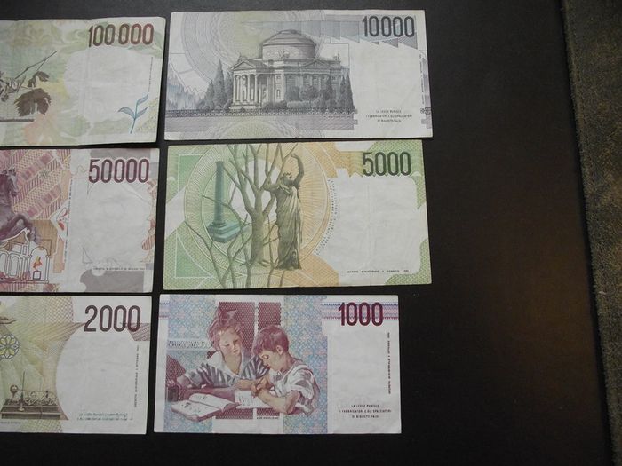 Italy: 6 Notes: 100000l+50000l+10000l+5000l+2000l+1000l (1984-1994) Good Condition!
