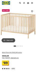 IKEA SNIGLAR baby Cot beech 60x120 cm
