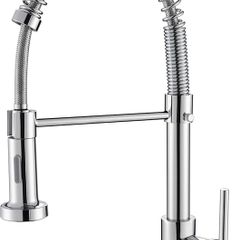 Kitchen Sink Mixer Tap, Spring Faucet with Pull Down Sprayer, 2 Spray Modes High Arc Single Handle Lever Kitchen Tap (Chrome