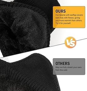 Beanie with Brim and Ear Flaps, Windproof Fleece Lined Knit Winter Hat, Warm Outdoor Mens Wooly Hats, Gifts for Dad