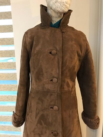 Vintage Ladies Mocklers Genuine Leather Shearling Nor'Easter Long Coat Size UK 8