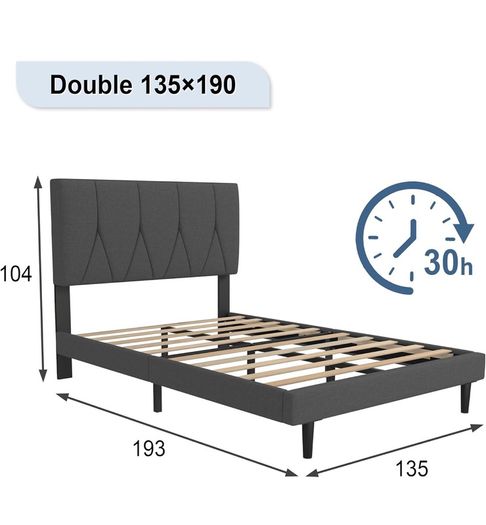 Double Bed Frame, Dark Grey, Upholstered