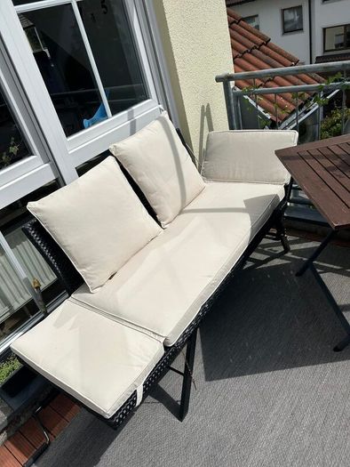 Polyrattan Garden Bench 4 in 1 with Reclining Function Weatherproof, adjustable Amrests