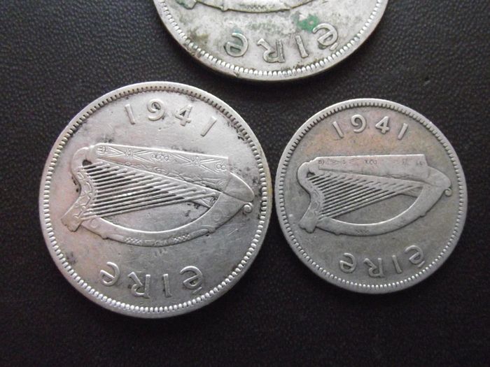 1941 Irish Republic. Set of 3 Silver Coins: Half Crown&Florin&Shilling