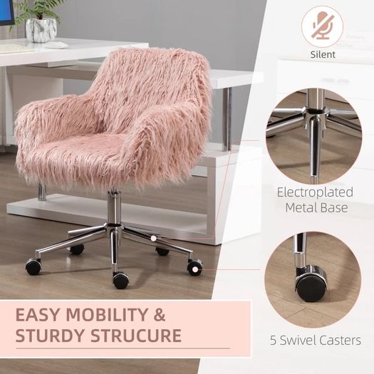 Faux Fur Desk Chair, Swivel Vanity Chair with Adjustable Height and Wheels for Office, Bedroom (FREE SHIPPING)