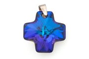 Vintage 925 Sterling Silver Blue Aurora Borelis Cross Pendant