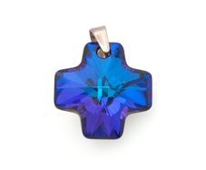 Vintage 925 Sterling Silver Blue Aurora Borelis Cross Pendant