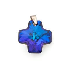 Vintage 925 Sterling Silver Blue Aurora Borelis Cross Pendant