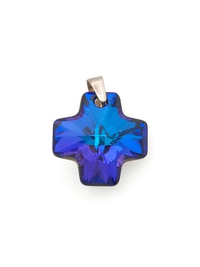 Vintage 925 Sterling Silver Blue Aurora Borelis Cross Pendant