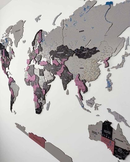 3D Premium Wooden World Map with Country Borders Country Names Capital Names US and Canada Borders and Names World Biggest City Names World Biggest Rivers World Biggest lakes World Main Roads 3D Map Effect