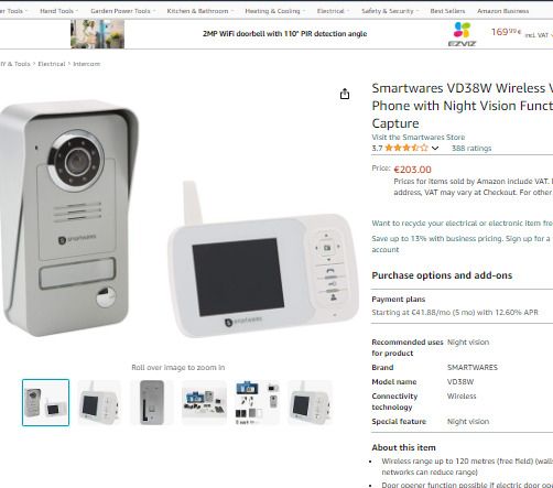 Smartwares VD38W Wireless Video Door Phone with Night Vision Function and Image Capture