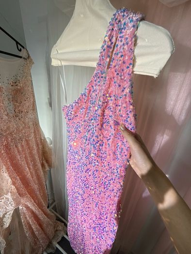 Pink Iridescent Sequin One-Shoulder Bodycon Dress