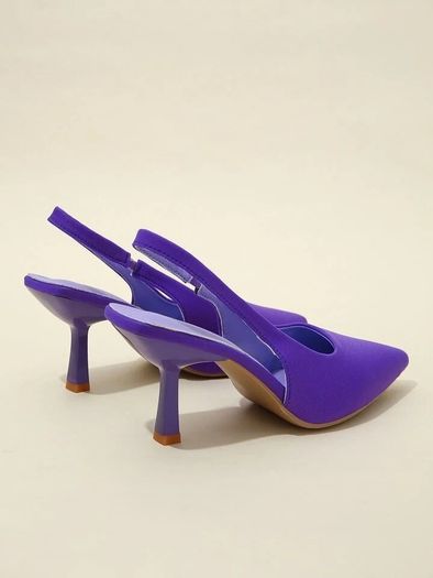 Point Toe Stiletto Heeled Slingback Pumps purple low heels size 7 UK / 40 EU