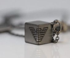 Emporio Armani Men's Gunmetal Statement Necklace Cube Pendant