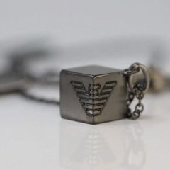 Emporio Armani Men's Gunmetal Statement Necklace Cube Pendant