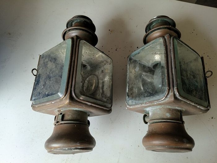 Pair antique Bleriot Car Lamps