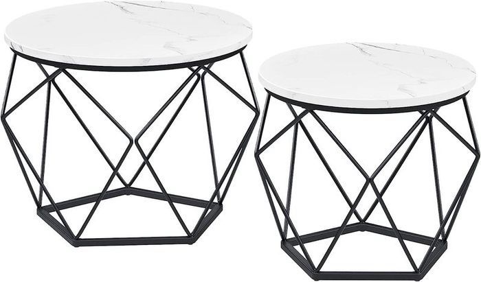 NEW SALE | Round Coffee Tables, Set of 2 Side Tables, Modern Style, Removable Tabletop, Steel Frame, for Living Room, White and Black