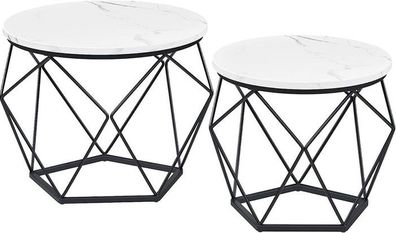 NEW SALE | Round Coffee Tables, Set of 2 Side Tables, Modern Style, Removable Tabletop, Steel Frame, for Living Room, White and Black