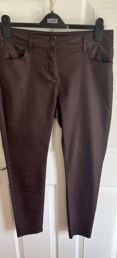 Marks & Spencer Ladies Faux Leather Brown Slender Ankle Grazer Trousers, Jeans. Size 14 Medium. Slight Stretch. In Excellent Condition