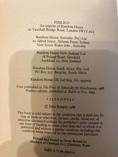 War Book:'Battle At Sea.From Man-Of-War to Submarine'