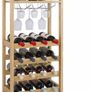 Wine Rack with Glass Holder & Table Top, 16 Bottles Storage, Floor Free Standing Bamboo Display Shelves for Home, Kitchen, Pantry, Cellar, Bar (MULTIPLE COLOURS) Image 2