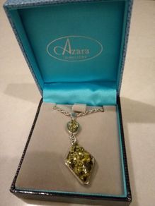 silver Peridot drop costume pendant necklace