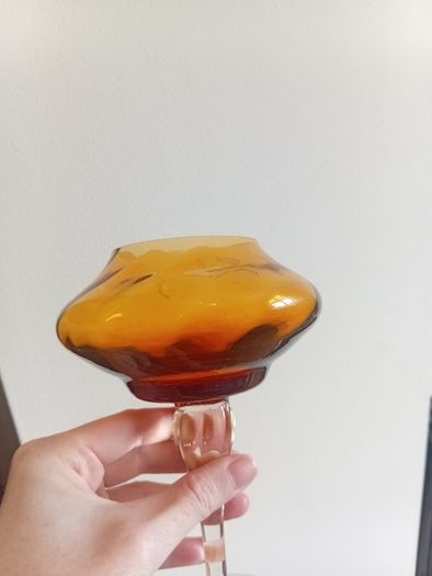 Vintage Italian Empoli Amber Glass Lidded Candy Dish / Apothecary Jar, dating to the 1960s or 1970s