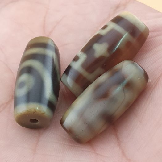 Vintage Lot of 3 Himalayan Tibetan Agate Dzi Beads Amulets