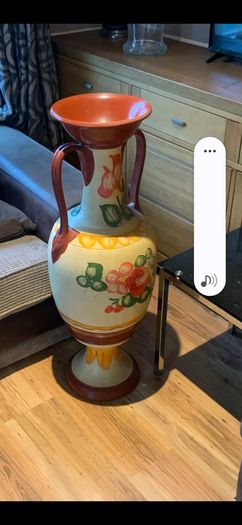 Large Vintage Style Hand Painted Ceramic Floor Vase  Floral Twin