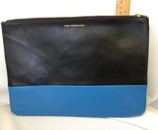 Medium Size  Fashionable Black and Blue Moss Copenhagen Twotone Leather Clutch Bag