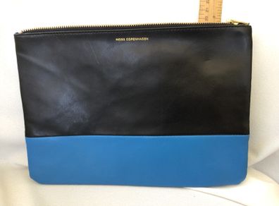 Medium Size  Fashionable Black and Blue Moss Copenhagen Twotone Leather Clutch Bag