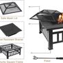 Outdoor Fire Pits BBQ Square Metal Firepit Table Backyard Patio Bonfire Garden, 81x81x36.5cm Image 4