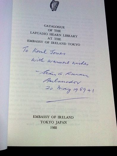 Catalogue of the Lafcadio Hearn library at the Embassy of Ireland Tokyo Signed