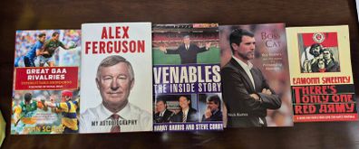 Five sports books, There's only one red army, Great GAA rivalries, Alex Ferguson, Venables the inside story, Boss Cat