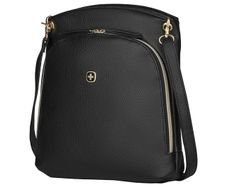 Black leather crossbody bag Wenger Swiss made