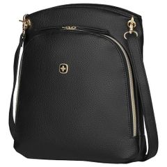 Black leather crossbody bag Wenger Swiss made