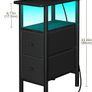 Slim Bedside Table with Charging Station, Narrow Side Table with LED Lights, Small End Table with 2 Fabric Drawers, Nightstand for Small Spaces, Living Room, Bedroom, Black Image 3