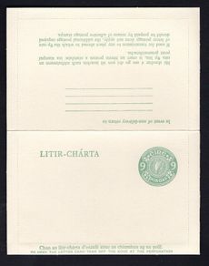 1976 Ireland 9p (green stamp typographed on creams-board with harp design) Litir-Charta (Letter Card) Mint