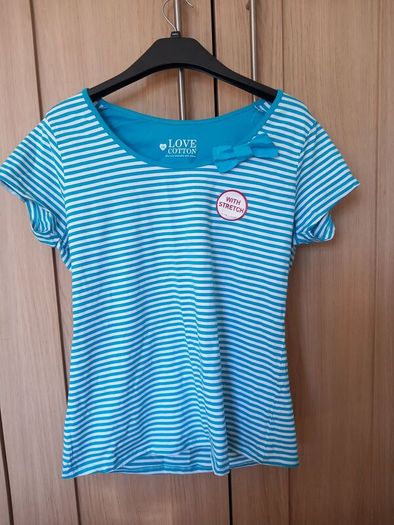Ladies Blue and White Stripe T-shiirt