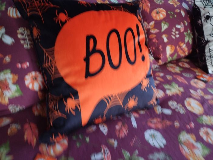 Bedlam Brand Boo Halloween Cushion in Orange