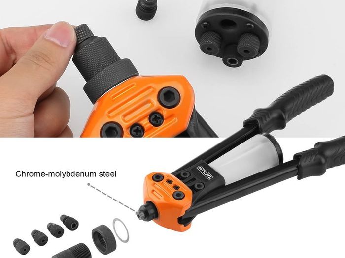 Rivet Gun 35cm Professional rivet gun set for Heavy Work - Excellent Lever Design and Adjustable Handle - Equipped with 5 Replaceable Nosepieces
