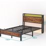 4ft6 Double Bed Frame with LED Lights&Charging Station,Brown Metal Platform Bed with Storage Headboard, Mattress Foundation, Metal Slat Support ,No Box Spring Needed,Under-bed Storage Image 7