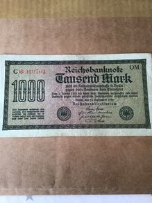 Rare Old 1922 German Banknote - Tausend (1000) Mark