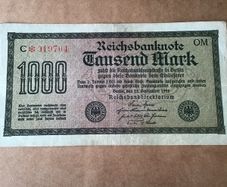 Rare Old 1922 German Banknote - Tausend (1000) Mark