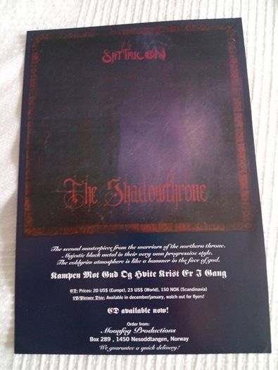 SATYRICON the shadowsthrone complete poster + flyer replica 1995 LP MINT