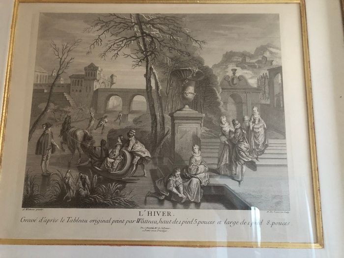 Pair of Antoine Watteau Prints in Large Gold Frames